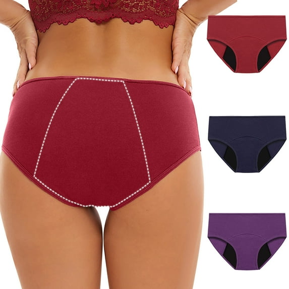 Fnooota Womens Period Panties, Mid Waist Breathable Stretch 3 Pack Underwear Red Size 5XL