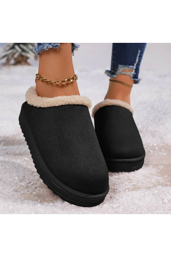 Womens Platform Slippers, Warm Non Slip Closed Toe Indoor Winter Shoes Black Size 7.5