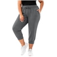 thumbnail image 1 of Fnooota Womens Plus Size Capri Pants, Elastic Waist Casual Summer Drawstring Athletic Capris with Pockets Dark Gray Size 2XL, 1 of 5