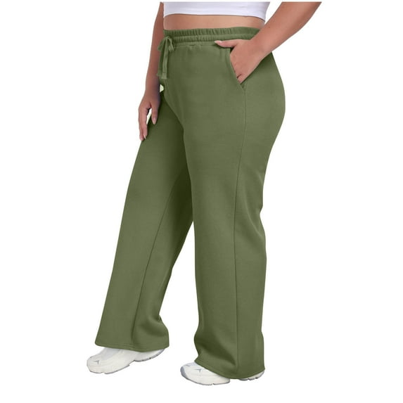 Fnooota Womens Plus Size Sweatpants, Relaxed Fit Casual Open Bottom Drawstring Straight Leg Pants Army Green Size 3XL