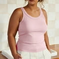 thumbnail image 1 of Fnooota Womens Plus Size Tank Tops with Built in Bra, Summer Ribbed Scoop Neck Slim Fit Padded Camisole Pink Size L, 1 of 7