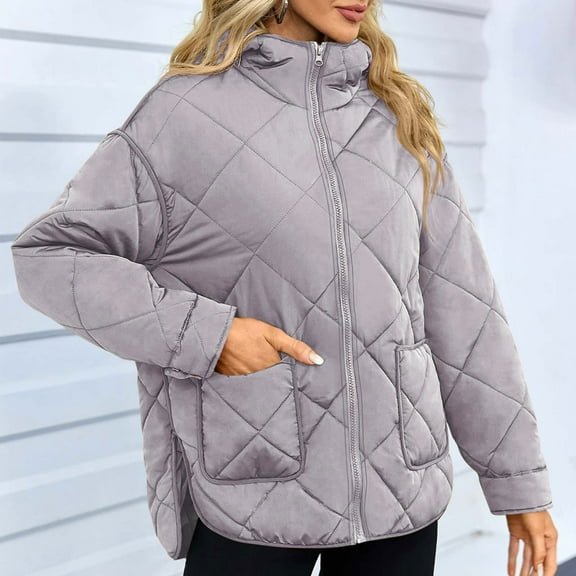 Fnooota Womens Puffer Jacket, Warm Mid Length Hooded Zip up Winter Coats Outerwear Khaki Size S