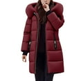 thumbnail image 1 of Fnooota Womens Puffer Jackets with Hood, Windproof Mid-length Warm Zip up Winter Coats Outerwear Wine Size S-2XL, 1 of 4