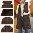 thumbnail image 1 of Fnooota Womens Puffer Vest with Zipper, Drawstring Mid-length Lightweight Sleeveless Winter Jacket Outerwear Brown Size S, 1 of 6