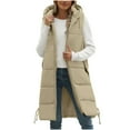 thumbnail image 1 of Fnooota Womens Puffer Vests, Quilted Mid-length Sleeveless Zip up Winter Vests Outerwear with Hood Beige Size L, 1 of 8