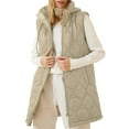 thumbnail image 1 of Fnooota Womens Puffer Vests with Hood, Mid-length Sleeveless Zip up Lightweight Winter Jackets Beige Size S-2XL, 1 of 7