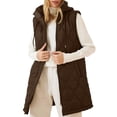 thumbnail image 1 of Fnooota Womens Puffer Vests with Hood, Sleeveless Mid-length Zip up Lightweight Winter Jackets Brown Size L, 1 of 7