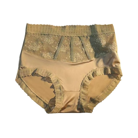 Fnooota Womens Shaping Panties, Breathable Mid Waist Lace Tummy Control Women's Underwear Yellow Size XL