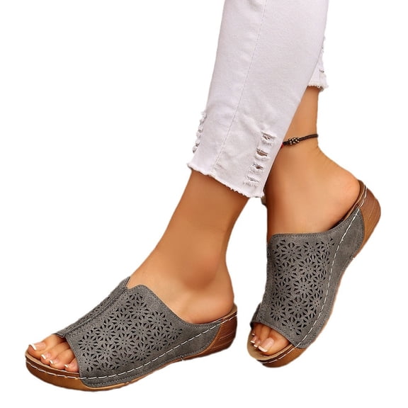 Fnooota Womens Slide Sandals , Slip On Open Toe Party Summer Wedge Slides Gray Size 9