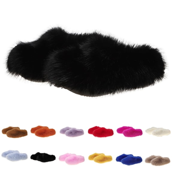 Fnooota Womens Slide Slippers, Non Slip Open Toe Winter Indoor Fuzzy Slippers Bedroom Shoes Black Size 10-10.5
