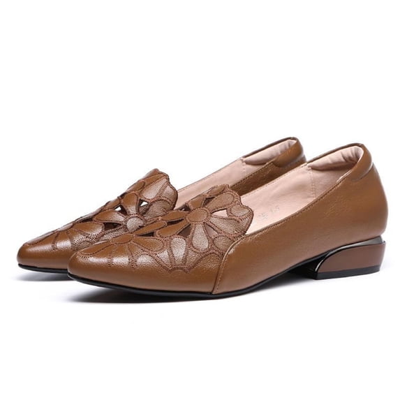 Fnooota Womens Slip On Flats, Non-slip PU Comfortable Soft Sole Pointy Toe Dress Shoes Brown Size 7