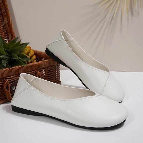 Fnooota Womens Slip On Flats, PU Non-slip Party Square Toe Soft Sole Dress Shoes White Size 8.5
