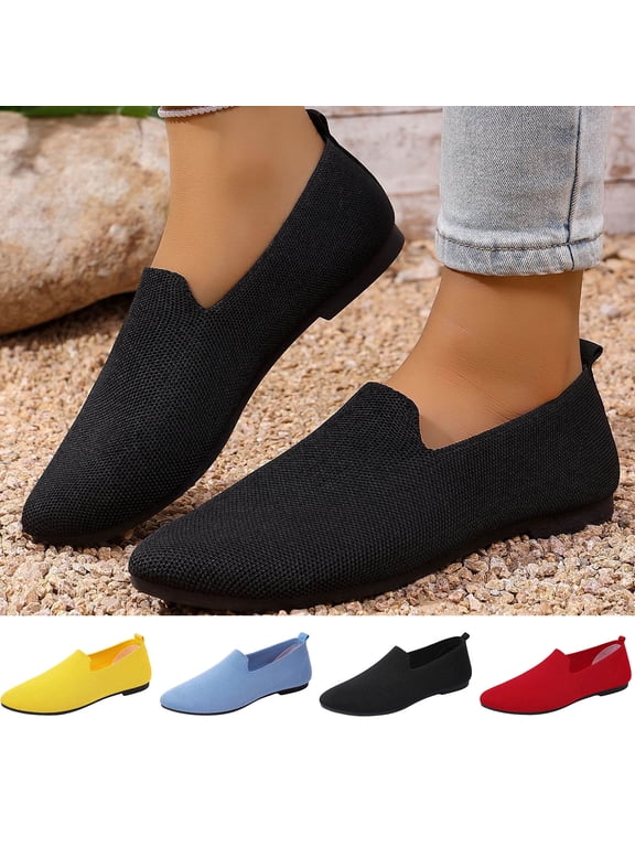 Womens Slip on Flats, Mesh Non Slip Casual Lightweight Flat Shoes Black Size 7
