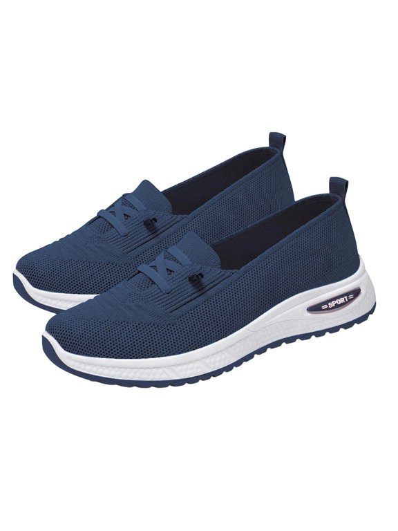 Womens Slip on Sneakers, Breathable Non Slip Comfortable Mesh Walking Shoes Blue Size 7