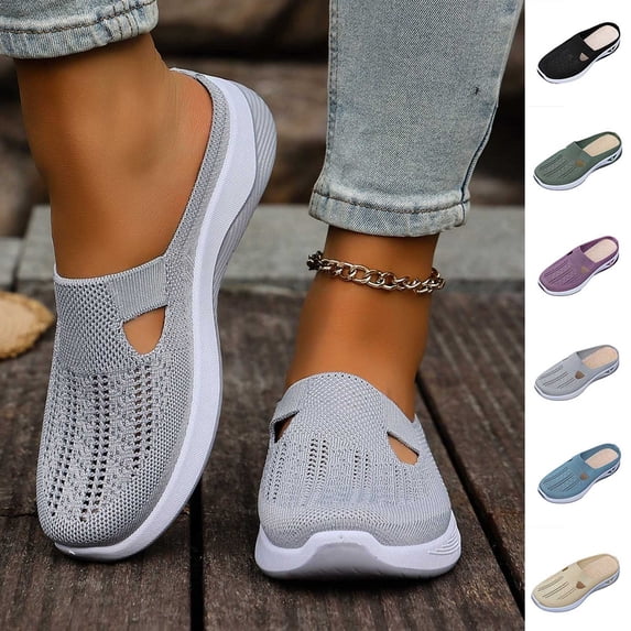 Fnooota Womens Slip on Sneakers, Casual Non Slip Summer Mesh Walking Shoes Gray Size 9