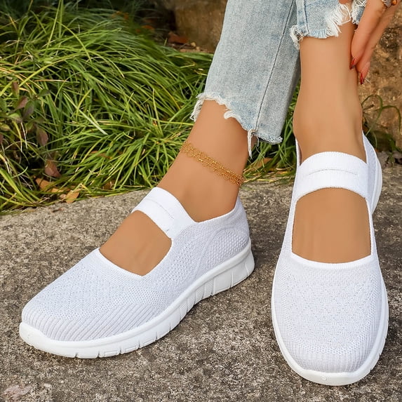 Fnooota Womens Slip on Sneakers, Lightweight Breathable Mesh Non Slip Walking Shoes White Size 7.5