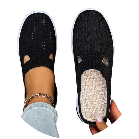 Fnooota Womens Slip on Sneakers, Mesh Non Slip Summer Casual Walking Shoes Black Size 7.5