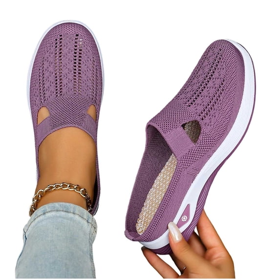 Fnooota Womens Slip on Sneakers, Mesh Non Slip Summer Casual Walking Shoes Purple Size 9.5