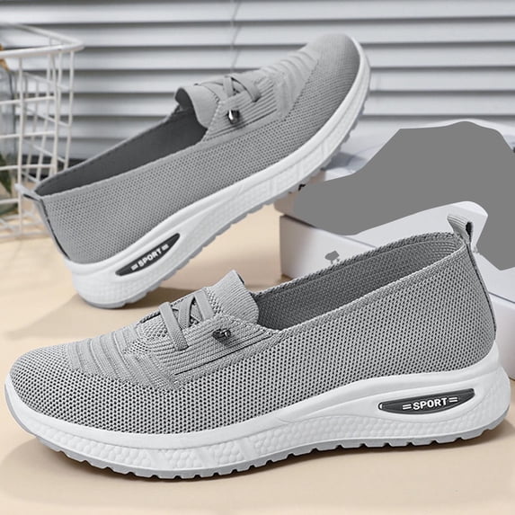 Fnooota Womens Slip on Sneakers, Non Slip Breathable Comfortable Mesh Walking Shoes Gray Size 5.5