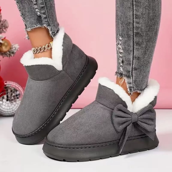 Fnooota Womens Snow Booties, Slip On Non-Slip Fleece Lined Warm Winter Booties Gray Size 9