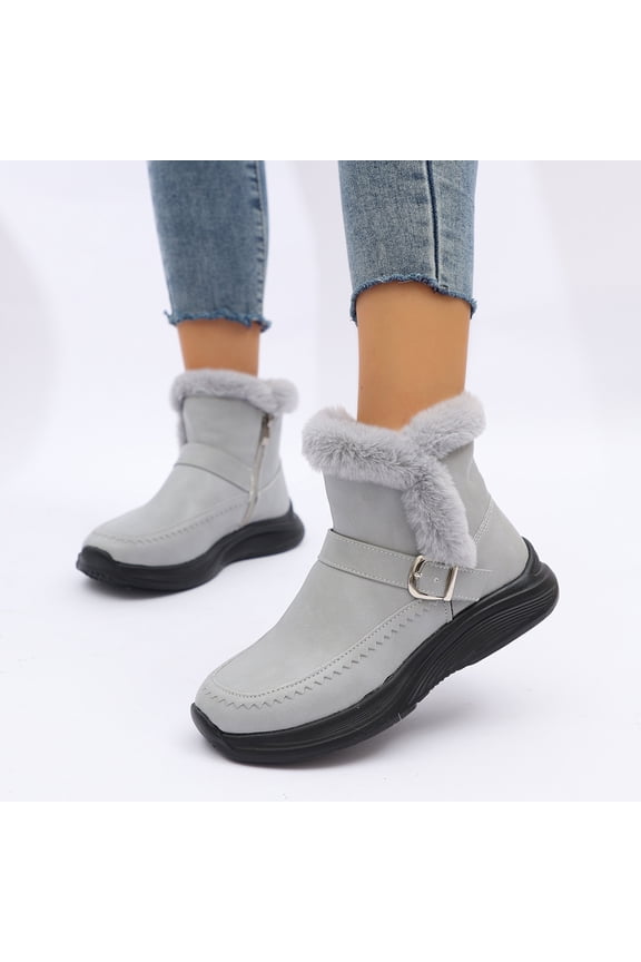 Womens Snow Boots, Warm Non Slip Ankle-High Casual Winter Boots Gray Size 6