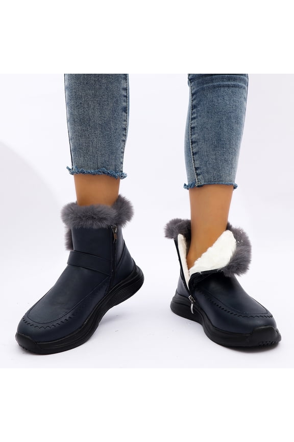 Womens Snow Boots, Warm Non Slip Casual Ankle-High Winter Boots Dark Blue Size 6.5