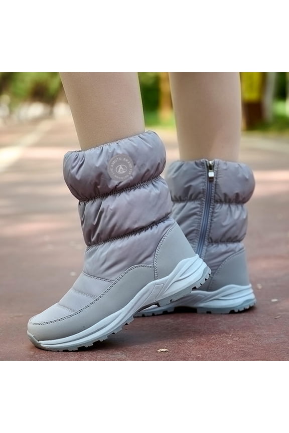 Womens Snow Boots, Warm Non Slip Hiking Mid Calf Winter Boots Silver Size 9