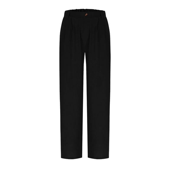 Fnooota Womens Straight Leg Pants, Spring Fall Baggy Casual Buttons Pants with Pockets Black Size XL