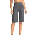 thumbnail image 1 of Fnooota Womens Stretch Bermuda Shorts, Workout Knee Length Summer High Waisted Shorts with Pockets Dark Gray Size L, 1 of 8
