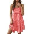 thumbnail image 1 of Fnooota Womens Summer Dresses 2025, Sleeveless Loose Fit Stripe Vacation Mini Dress Hot Pink Size M, 1 of 6