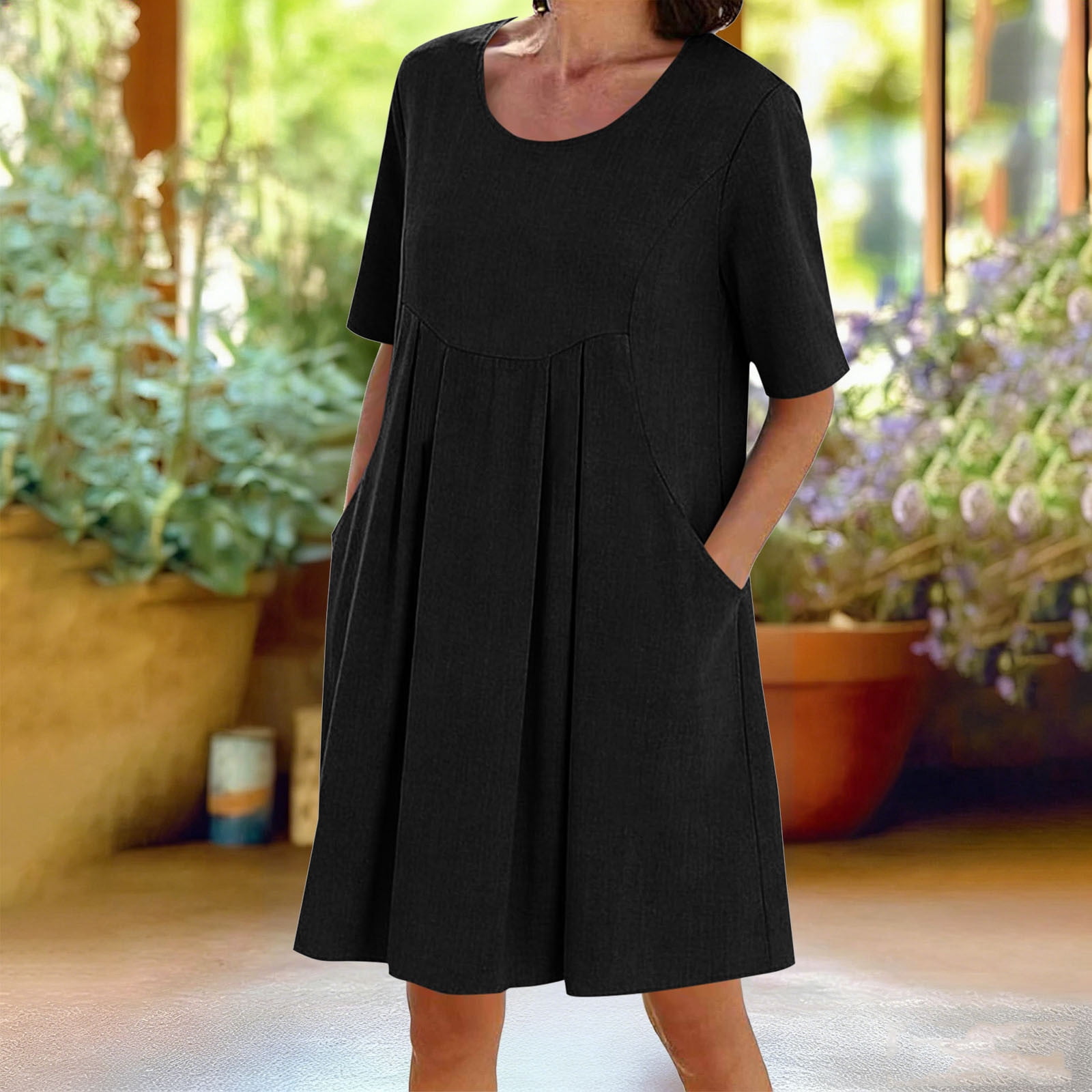 Fnooota Womens Summer Dresses with Pockets, Short Sleeve Crew Neck — free download