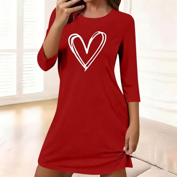 Fnooota Womens Summer Nightgowns, Loose Fit 3/4 Sleeve Soft Casual Pajama Dresses for Women Red Size M
