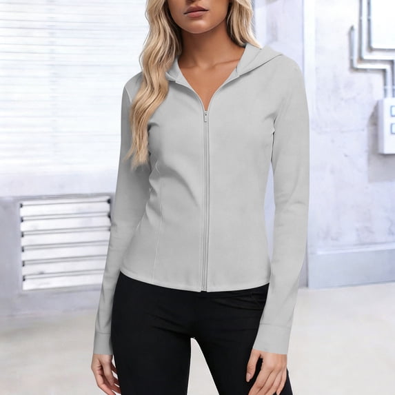 Fnooota Womens Sun Protection Shirts, Lightweight Quick Dry Long Sleeve Zip up Hiking Rash Guard Shirts Gray Size L-5XL