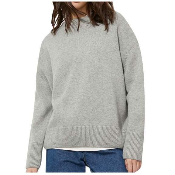 Fnooota Womens Sweaters, Crew Neck Casual Lightweight Long Sleeve Pullover Tops Gray Size M