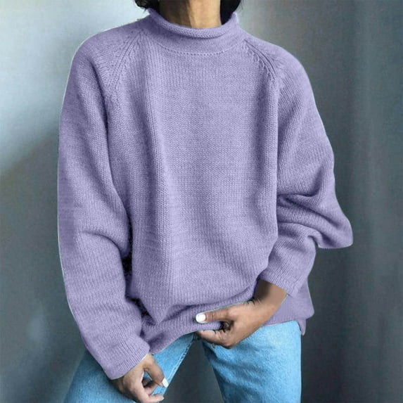 Fnooota Womens Sweaters, Lightweight Long Sleeve Crew Neck Plus Size Pullover Tops Purple Size S