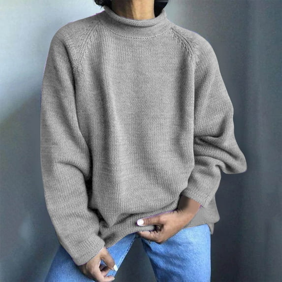 Fnooota Womens Sweaters, Lightweight Long Sleeve Plus Size Crew Neck Pullover Tops Gray Size S
