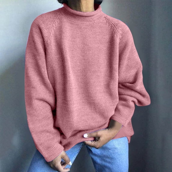 Fnooota Womens Sweaters, Long Sleeve Plus Size Lightweight Crew Neck Pullover Tops Pink Size 4XL