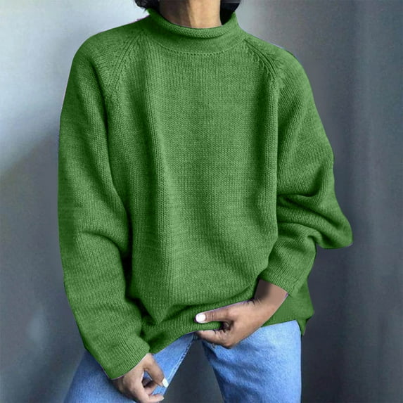 Fnooota Womens Sweaters, Plus Size Crew Neck Lightweight Long Sleeve Pullover Tops Green Size XL
