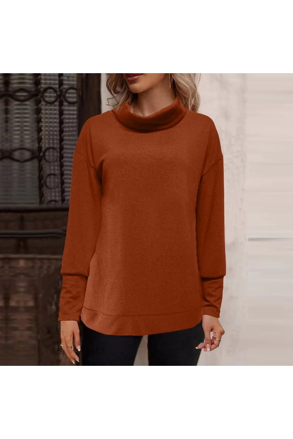 Womens Sweaters, Plus Size High Neck Long Sleeve Lightweight Pullover Tops Orange Size 3XL