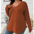 thumbnail image 1 of Fnooota Womens Sweaters, Plus Size Long Sleeve Lightweight V Neck Pullover Tops Brown Size 4XL, 1 of 8