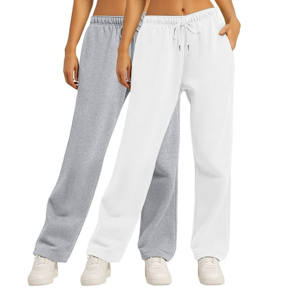 Fnooota Womens Sweatpants, Casual Elastic Waist 2 Piece Athletic Jogger Pants White Size S