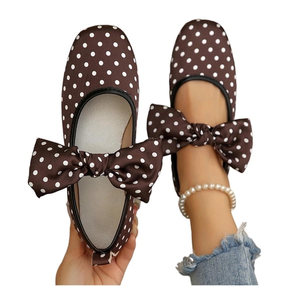 Fnooota Womens T-Strap Flats, Round Toe Non-slip Fall Lightweight Soft Sole Flats Shoes Coffee Size 5.5