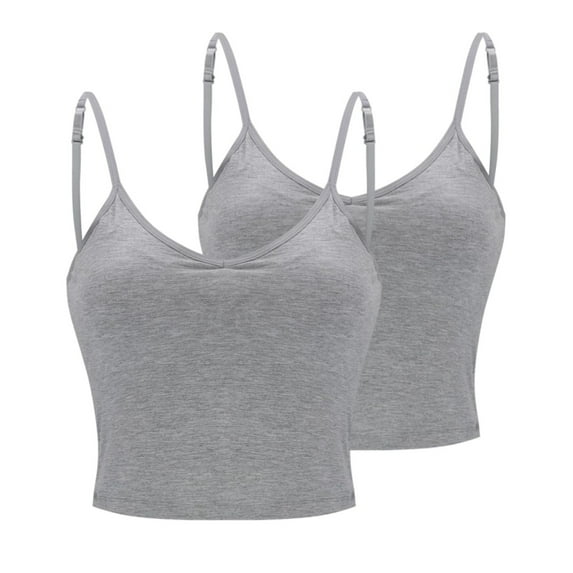 Fnooota Womens Tank Tops with Built in Bra, Solid Color Sleeveless Yoga Basic Undershirt Gray Size M