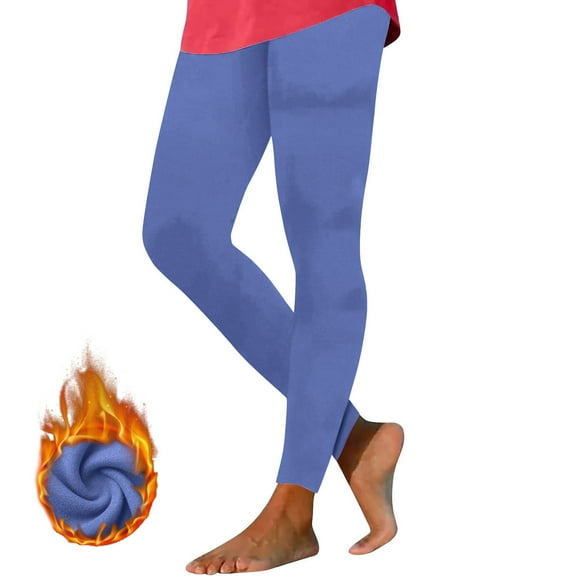 Fnooota Womens Thermal Leggings, Skinny Elastic Waist Stretch Winter Sleep Pants Blue Size S
