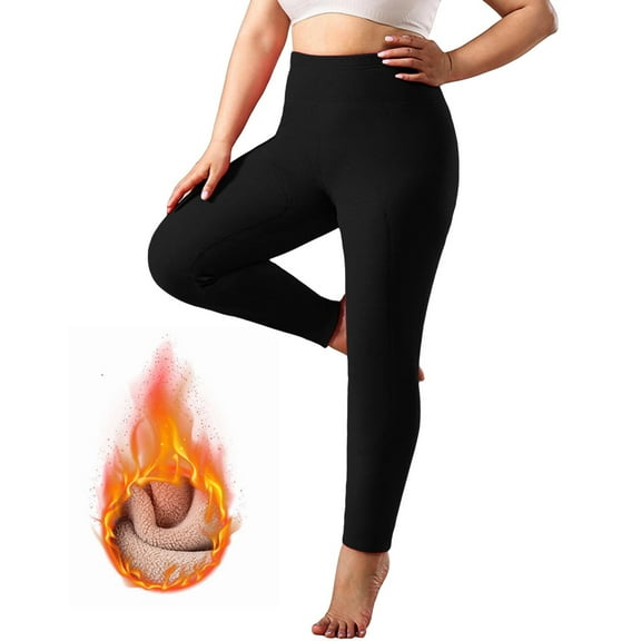 Fnooota Womens Thermal Leggings, Stretch Elastic Waist Winter Fleece Yoga Pants Black Size XL-5XL