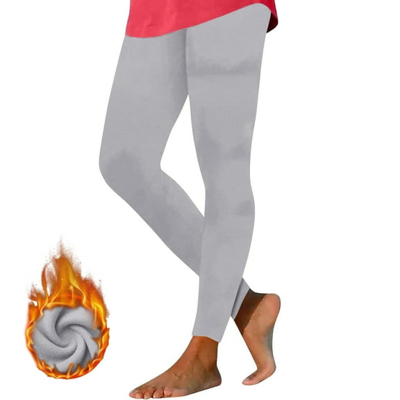 Fnooota Womens Thermal Leggings, Stretch Winter Elastic Waist Skinny Sleep Pants Gray Size L