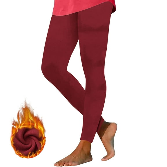 Fnooota Womens Thermal Leggings, Winter Elastic Waist Stretch Skinny Sleep Pants Wine Size M