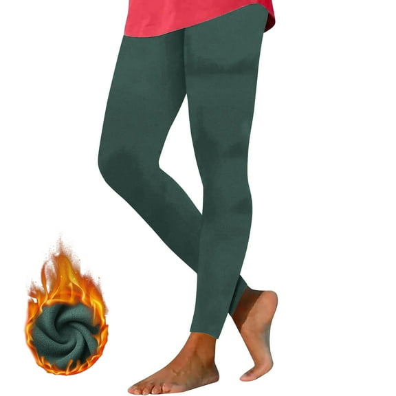 Fnooota Womens Thermal Leggings, Winter Stretch Elastic Waist Skinny Sleep Pants Green Size M