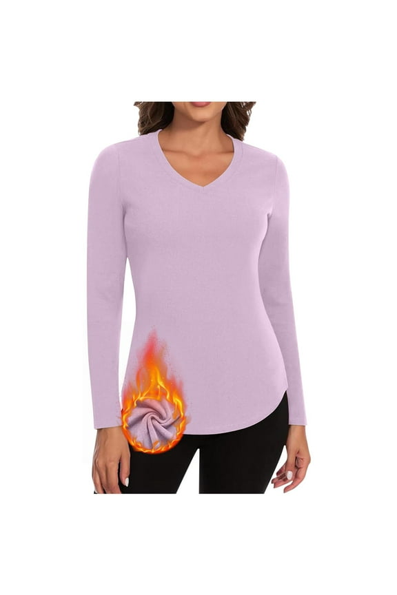 Womens Thermal Tops, V Neck Long Sleeve Warm Fall Winter Fall Winter Underwear Purple Size M
