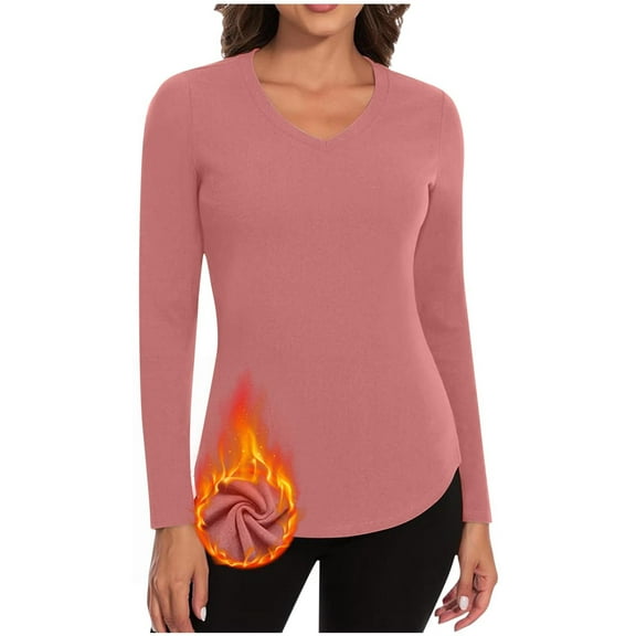 Fnooota Womens Thermal Tops, V Neck Warm Long Sleeve Fall Winter Fall Winter Underwear Pink Size XL